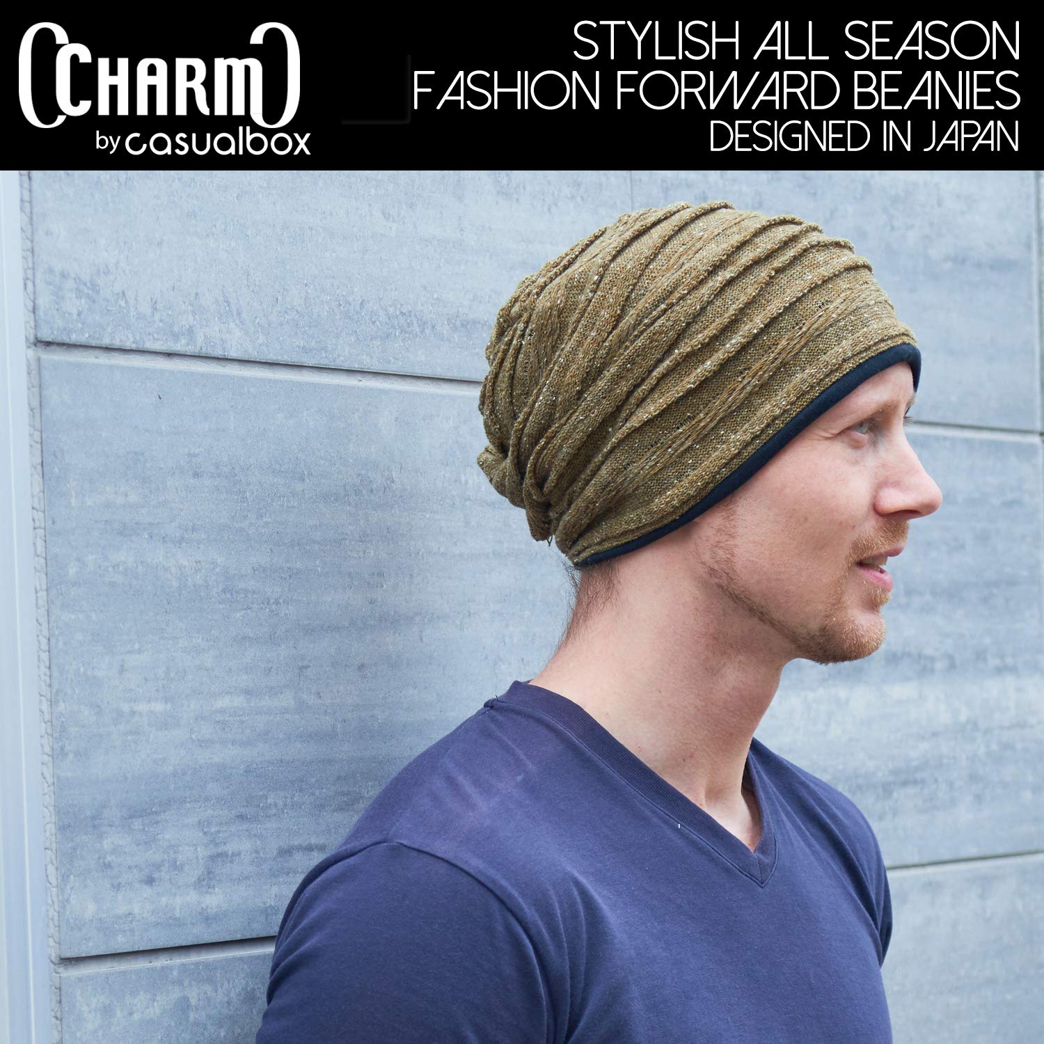 CHARM Herren Baumwolle Beanie Mütze - Strick Falten Long Chemo Hut Weich Bio
