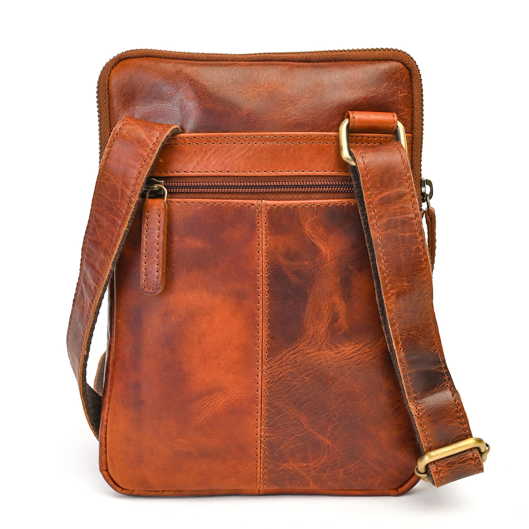 ALMADIH moderne kleine Leder Umhängetasche Herren für Tablet & iPad – RICK braun Vintage - Kompakte Ledertasche für Reisen & Alltag Messenger Schultertasche Freizeittasche Tablet Herrentasche