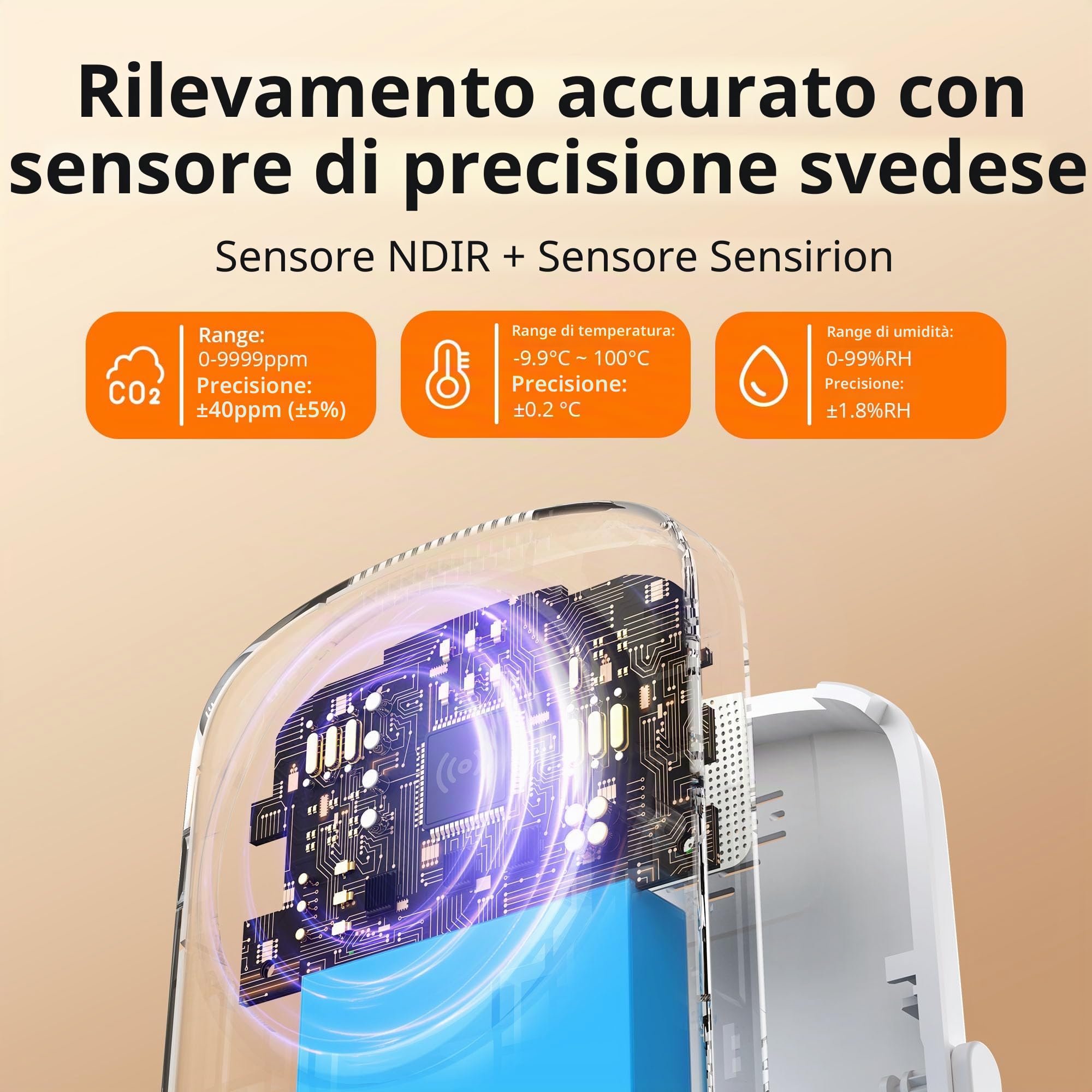 Inkbird Rilevatore di CO2,3 In 1 Termometro Ambiente Interno con Sensore CO2, NDIR Sensore,Funzione di Allarme,Monitor della qualità dell'aria,Rilevatore di Anidride Carbonica