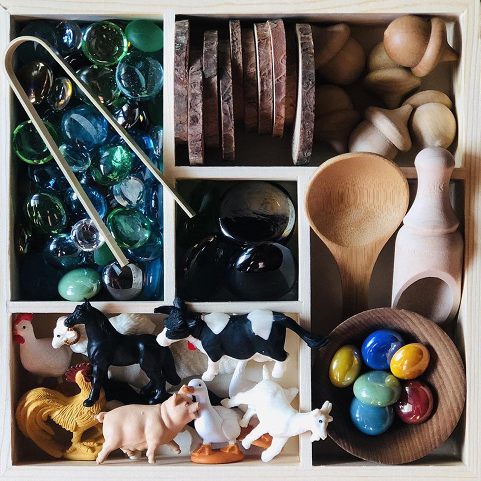 Scatola Sensoriale, Mini Cucchiaio E Tazza in Legno, Set per Giochi di Ruolo, Piatto, Giocattolo per Bambini Piccoli, Scatole Sensoriali, Vassoio