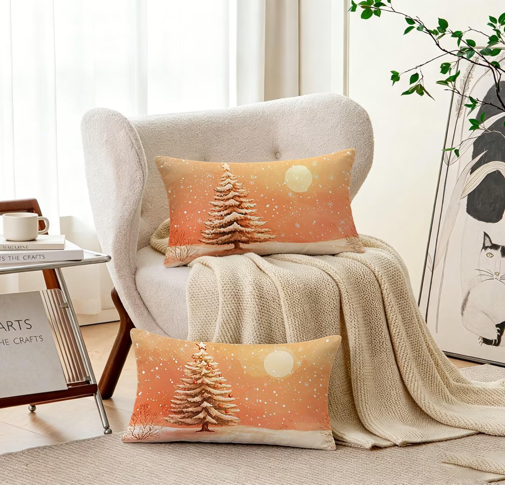 Sonnenuntergang Kissenbezug 60x80 Weihnachtsbaum Kopfkissenbezug 2er Set ,Wohnaccessoires & Deko ,Weich und Atmungsaktiv Samt Stoff mit Verstecktem Reißverschluss für Bett Sofa Kissen Dekokissen-86309
