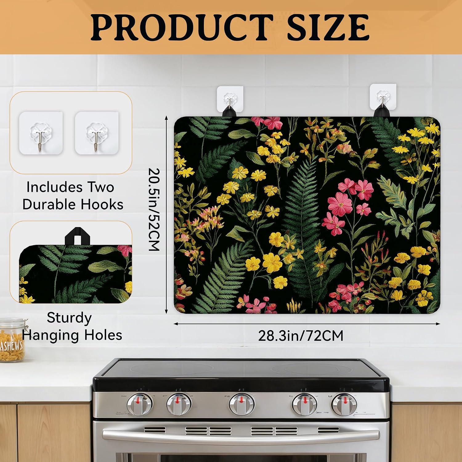 Stove Cover Vintage Wildflowers Stove Top Covers for Gas Burners Home Decor Kitchen Pad Non-Stick Washable Cooktop Covers Countertop Protector 28"x20"