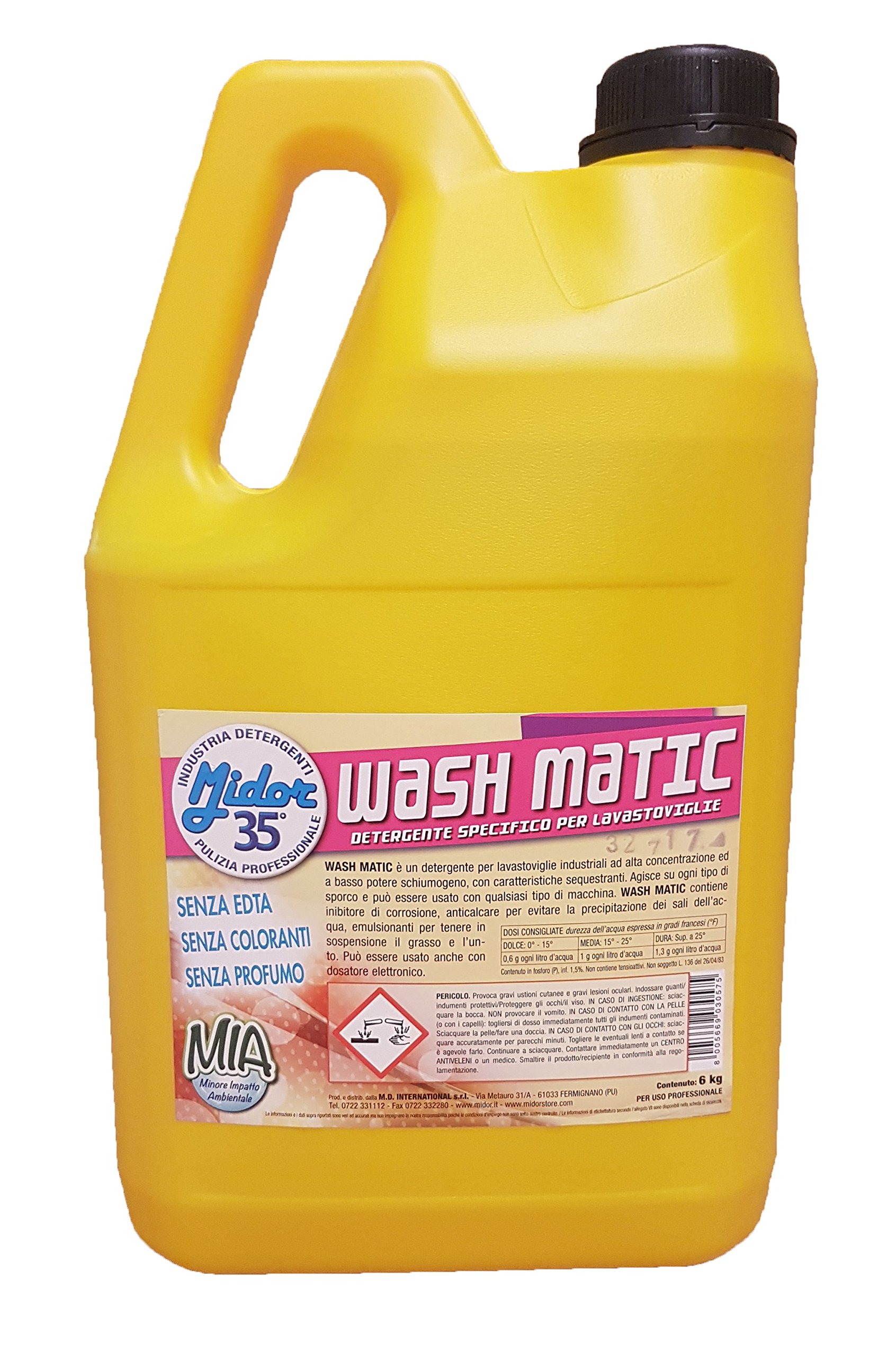 Detersivo lavastoviglie Liquido Concentrato Wash MATIC 1 taniche x 6kg, agisce su Ogni Tipo di Sporco, con anticalcare ed emulsionanti