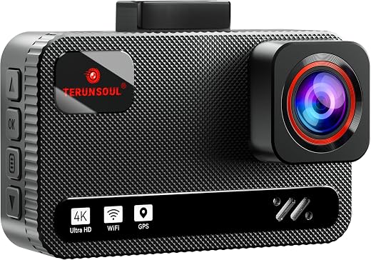TERUNSOUl 4K+4K Dash Cam Front and Rear, Free 128GB Card Included, 5.8GHz WiFi Dash Camera for Cars, Built-in GPS, G-Sensor, 170°Wide Angle, 3" IPS Screen, 24H Parking Mode, Support 512GB Max