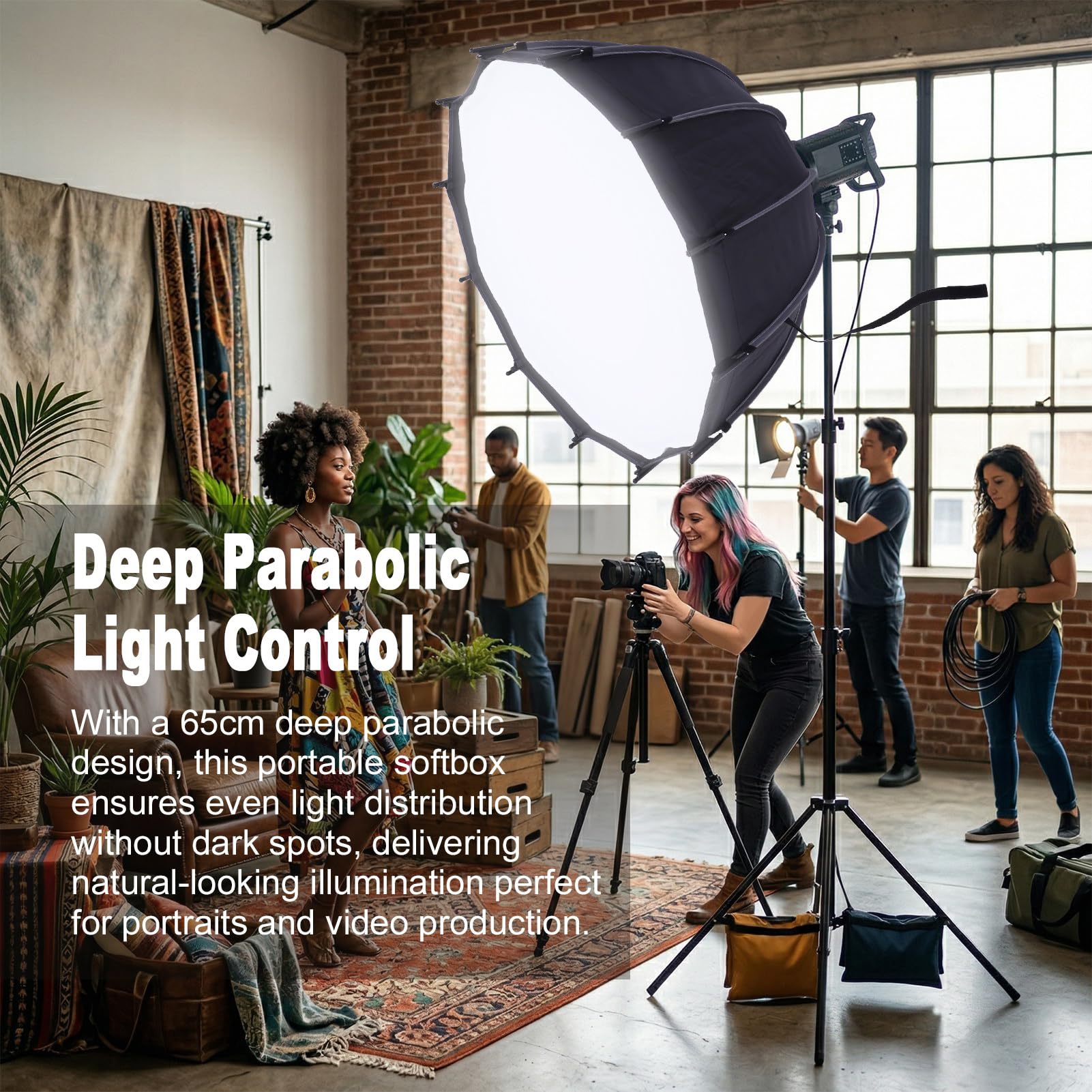Asixxsix Softbox Parasolowy o Przekątnej 25,6 Cala, Parasol Paraboliczny z Głębokim Odblaskiem, Wideo LED z osłoną Dyfuzora, do Studia Fotograficznego, Transmisji na żywo i Podróży