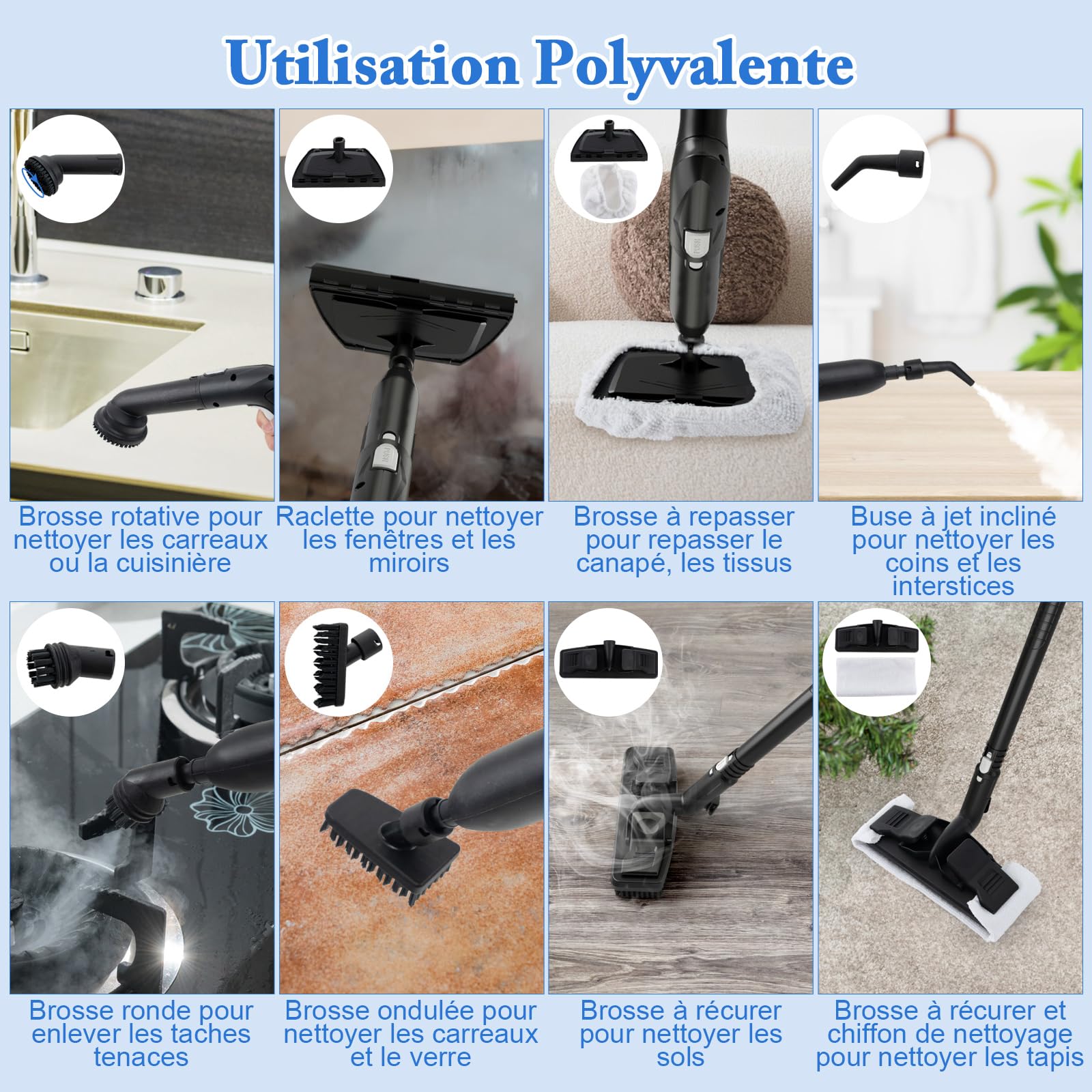 COSTWAY Nettoyeur Vapeur Portable de 2000W Roulante, Machine à Nettoyer à Vapeur Pression Haute de 5 Bars avec Accessoires & Réservoir de 1,8 L, pour Sol Fenêtre Verre Tapis (Blanc)