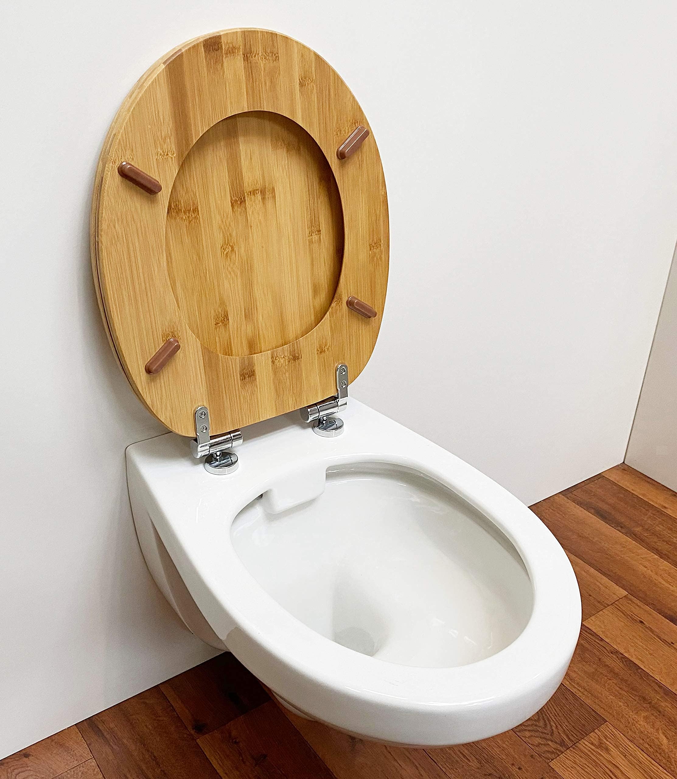 ADOB Asiento de inodoro bambú, con descenso automático, color marrón oscuro, 33323