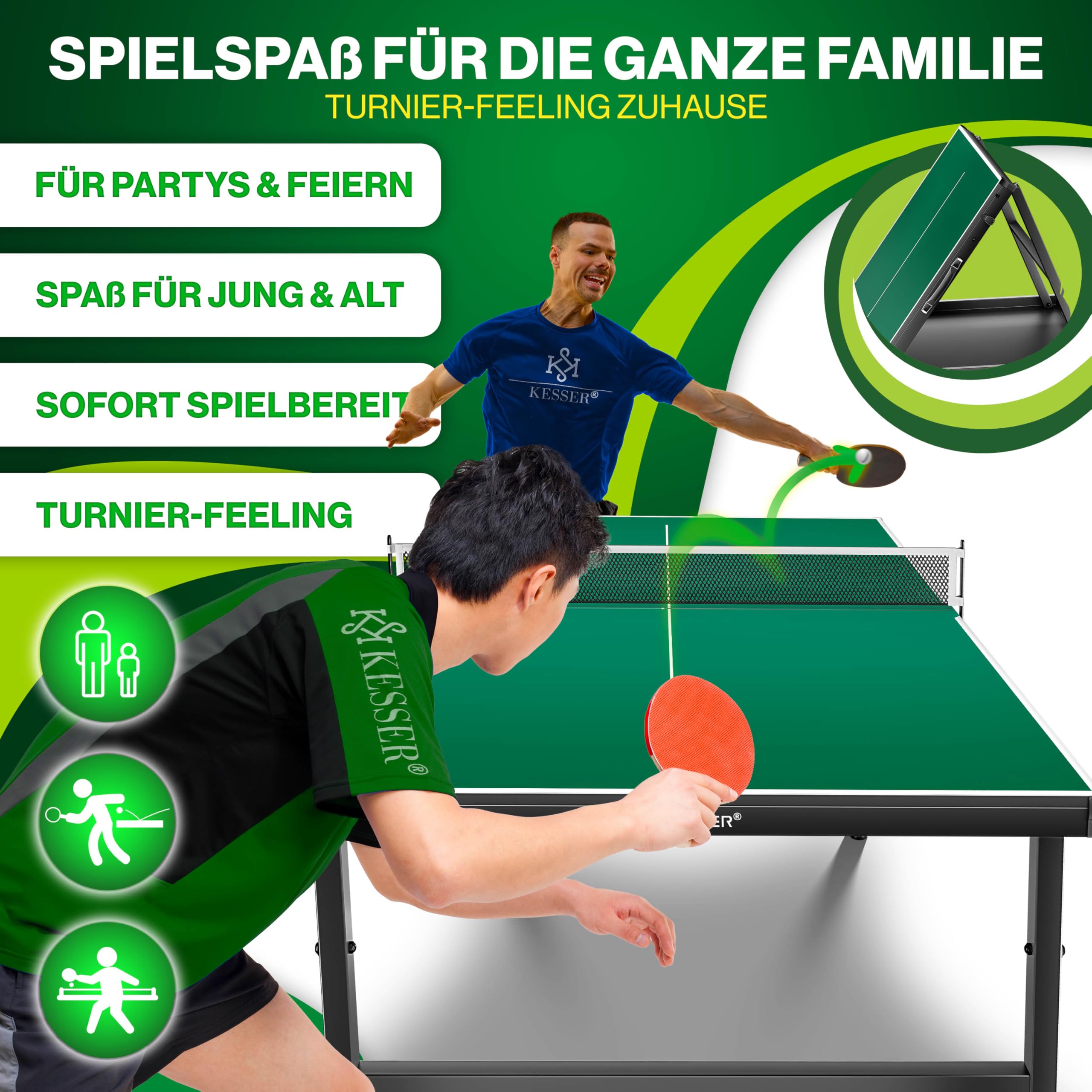 KESSER Mini tavolo da ping pong per esterni, con set di racchette da ping pong, palline da ping pong e rete T, resistente alle intemperie, laminato, pieghevole, per viaggi, design a valigia, 153 x - 4