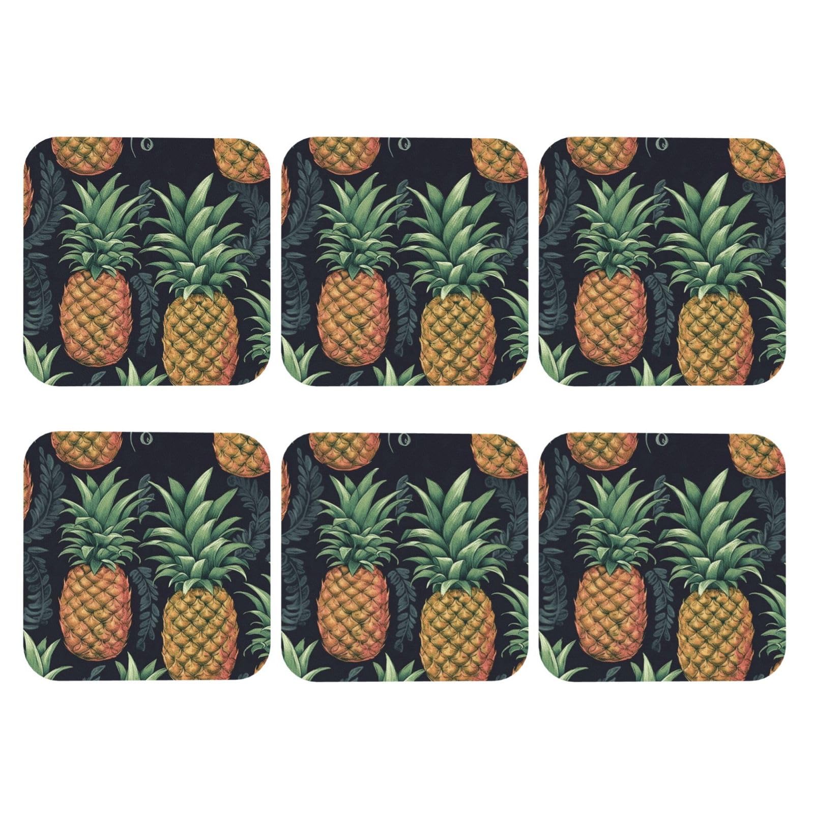 6pcs Leather Coasters for Drinks, Pineapple Drink Coasters for Tabletop Protection, 4" Cup Coasters for Coffee Table Decor, Non-Slip Drinking Cup Mat for Hot Or Cold Drink