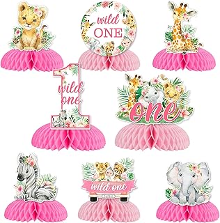 Safari 1st Birthday Decorations Girl, Wild One Honeycomb Centerpieces for Table, Double-Sided Printing Pink Jungle Safari Animal Honeycomb Centerpieces for Girl 1st Birthday Decorations