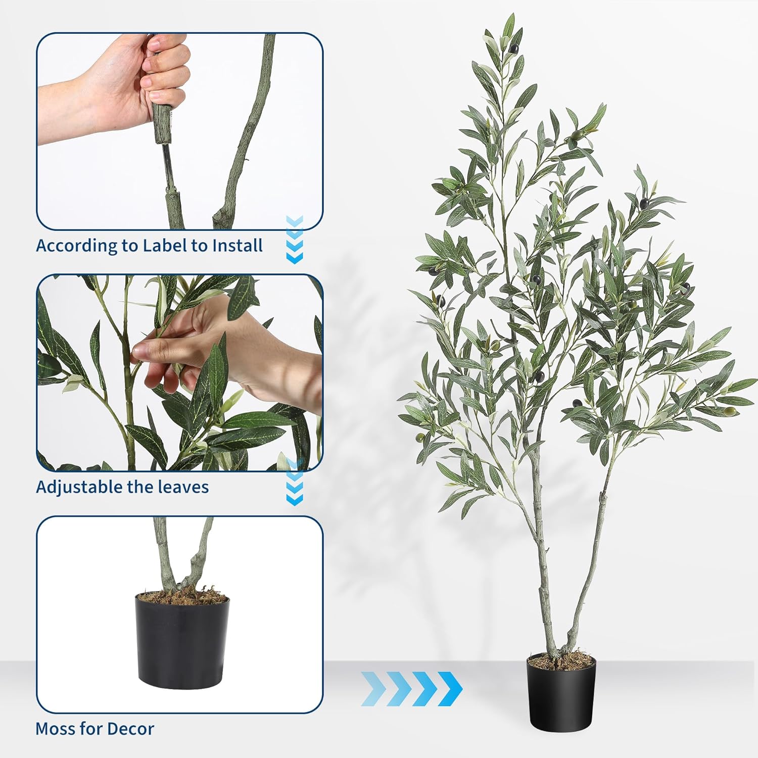 Garvee 4FT Artificial Olive Tree, Fake Olive Tree with Realistic Leaves and Fruits, Faux Floor Plant in Pot for Indoor Outdoor Home Living Room Office Garden Decor, Housewarming Gift