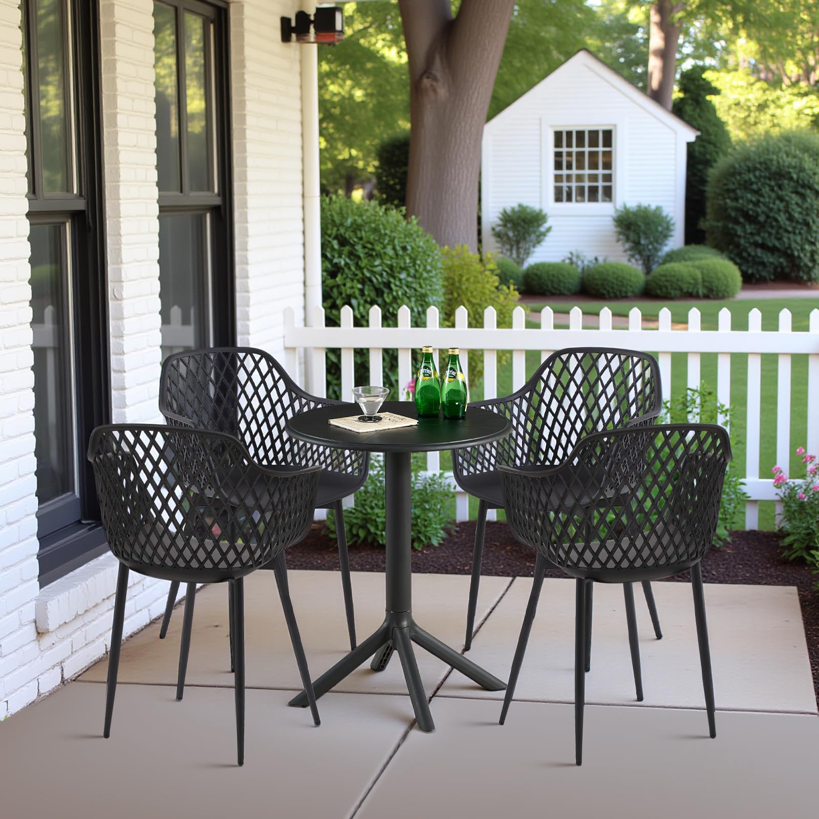 buybyroom Gartenstühle 8er Set, Gartenstuhl Kunststoff mit Armlehne,Gartensessel Wetterfest Loungesessel Outdoor für Garten, Balkonstühle Terrassenstühle Bistrostuhl Balkonmöbel Kleiner Balkon,Schwarz Garten