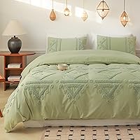 Vista 14 de Simple&Opulence Juego de funda de edredón 100% algodón Boho copetudo tamaño Queen, funda de edredón bordada texturizada color azul marino con 2