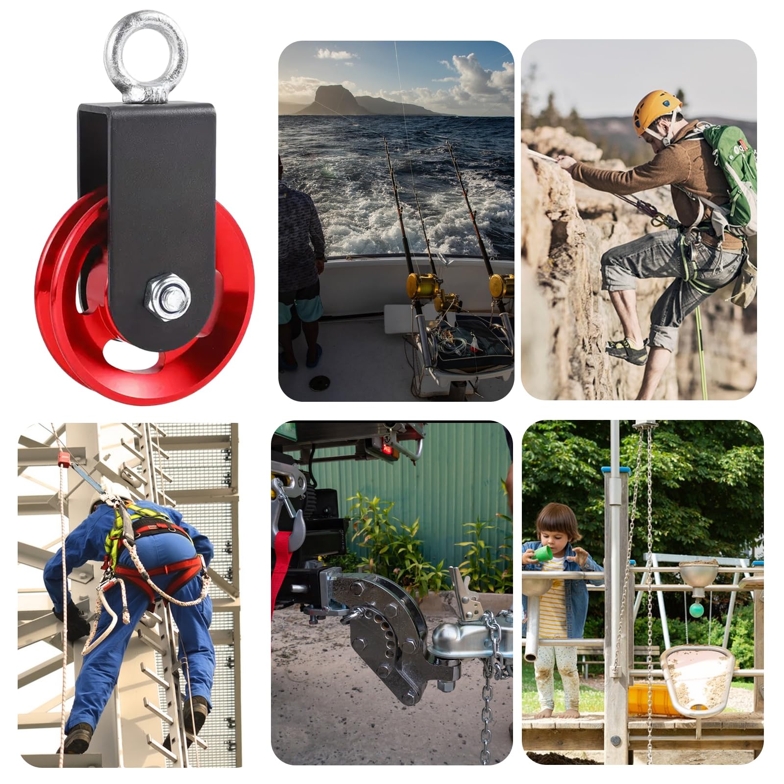 Rolka zwrotna 90 mm z uchwytem mocującym w kształcie litery U do linek nastawnych DIY Gym Sprzęt fitness, czerwony