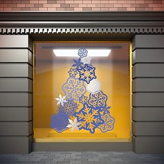 Vinilo Adhesivo Transparente en Efecto Espejo Feliz Navidad Árbol Color Azul | 76 x 100 cm | Vinilo Económico y Original | Vinilo Reserva de Blanco y Troquelado