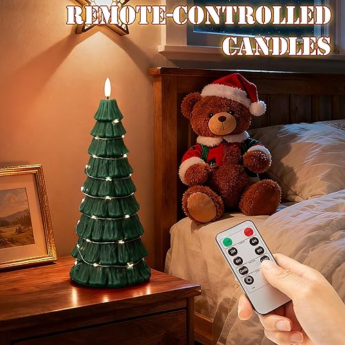 Miniatura 7 de Velas de árbol de Navidad sin llama con control remoto, llama parpadeante 3D, velas LED con cuerda de estrellas, velas eléctricas grandes para