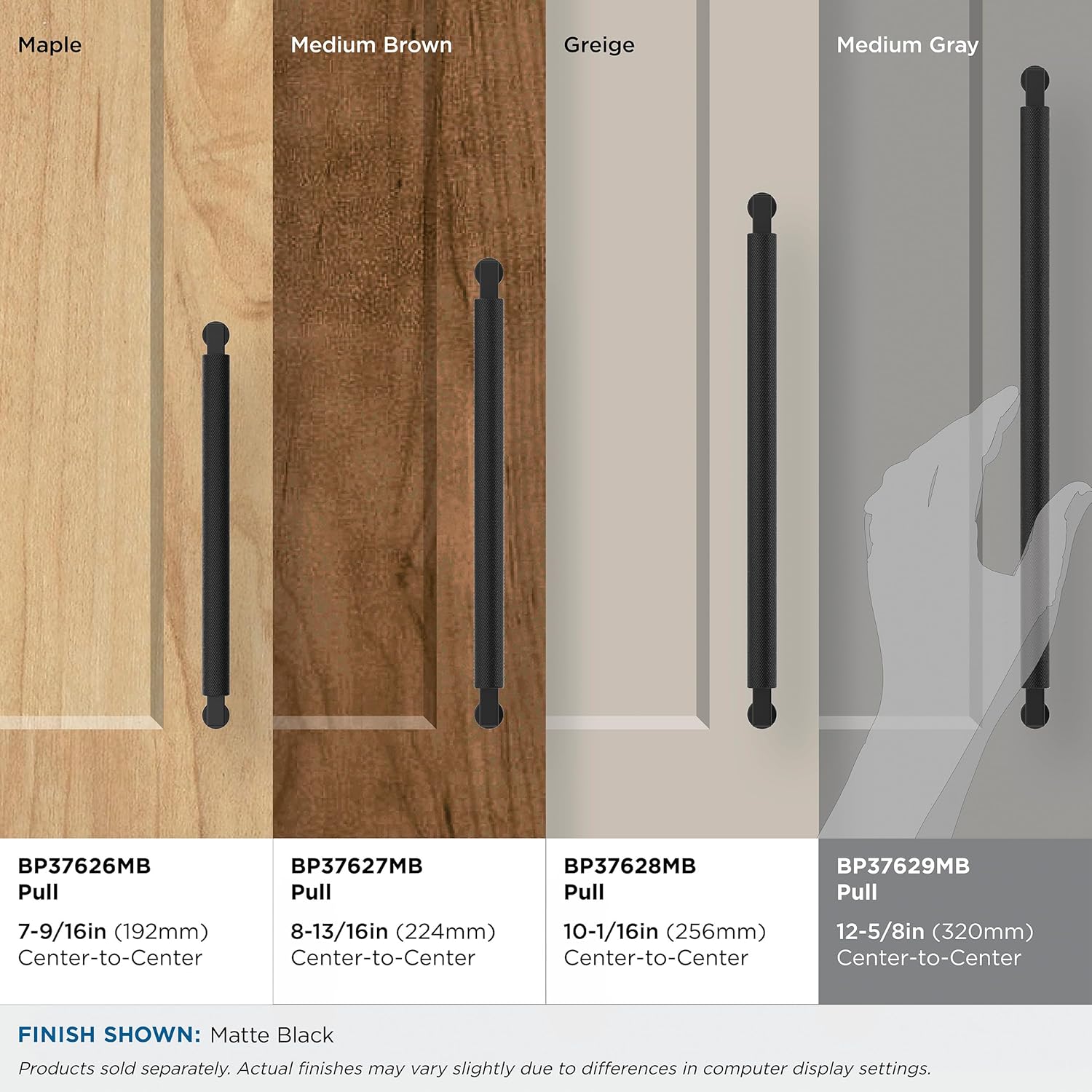Amerock Balata 12-5/8 inch (320mm) Center-to-Center Matte Black Cabinet Pull, BP37629MB