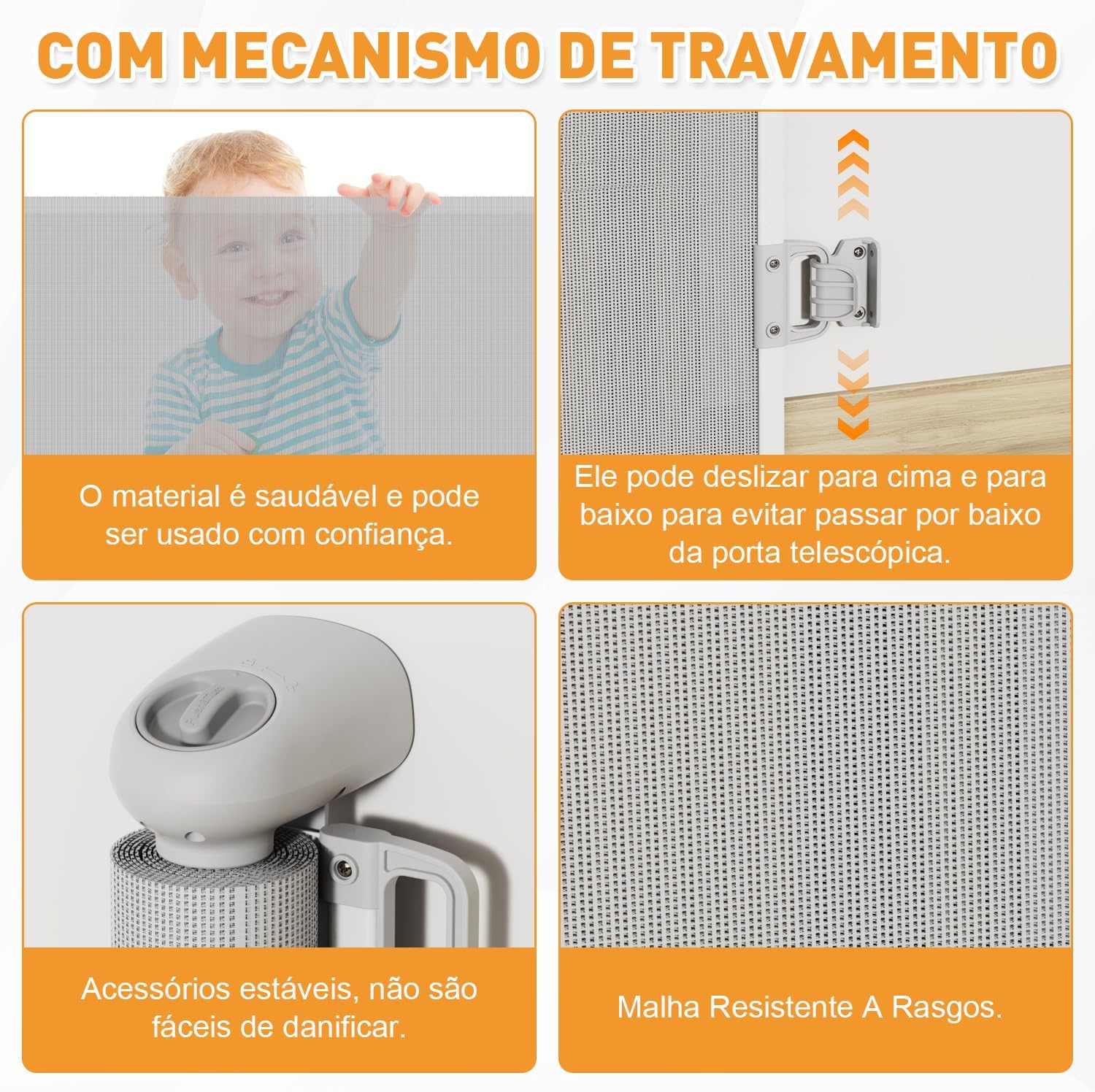 Portão de Segurança Retrátil para Bebês e Pets, 86 cm x 3 m, Tela PVC, cinza Portão de Segurança Retrátil para Bebês e Pets, 86 cm x 3 m, Tela PVC, cinza