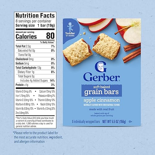 Miniatura 2 de Gerber Bocadillos para niños pequeños barras de grano horneadas suaves canela de manzana 55 onzas paquete de 8