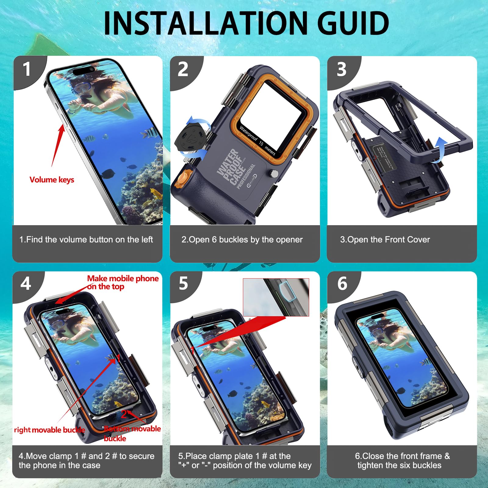Funda universal de buceo submarino para teléfonos de 4.7 a 4.9 pulgadas (botón de volumen a la izquierda), compatible con iPhone 16/15/14/13 Series, fundas impermeables profesionales de buceo
