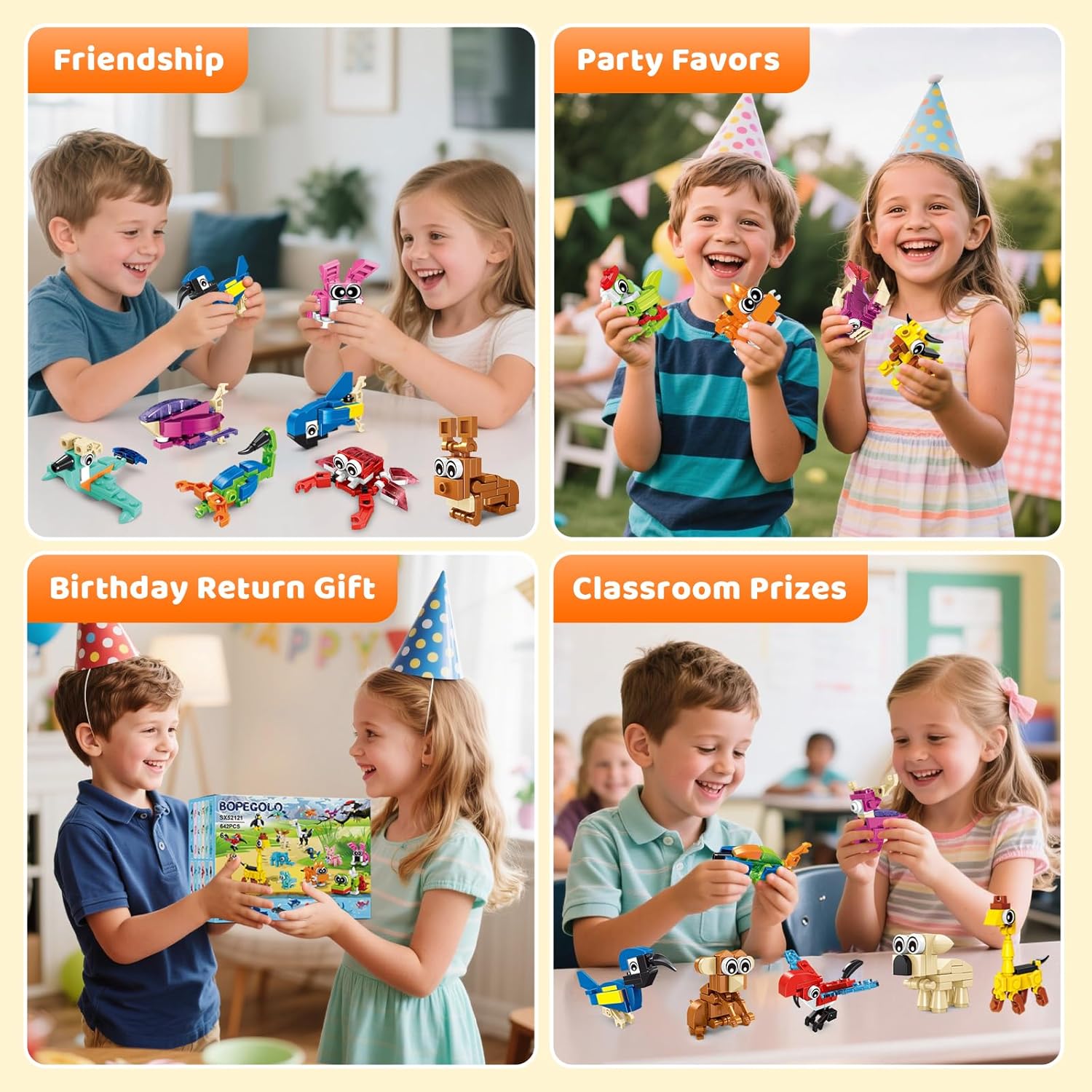 24 Pack Mini Animals Easter Building Block Toy Stocking Stuffers Classroom Prizes Goodie Bags Fillers Building Set, Birthday Gifts Party Favors for Boys Girls Ages 6 8 10 12