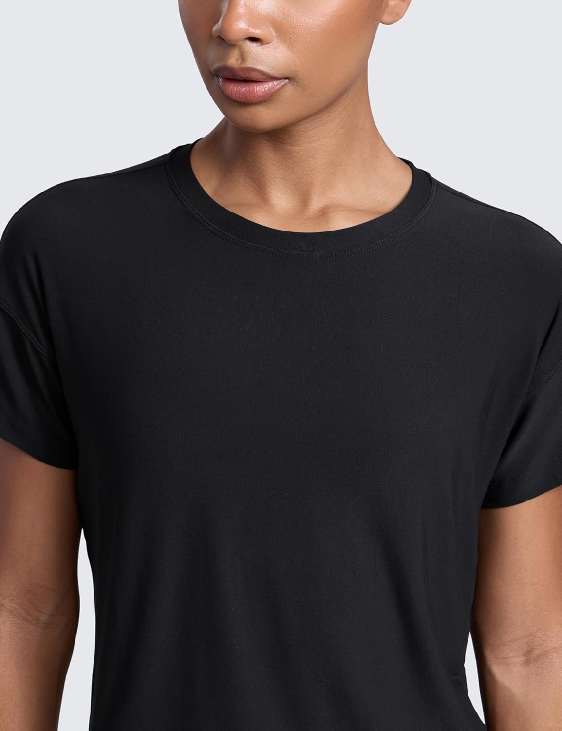 CRZ YOGA Cloudweight High Neck Workout Tops for Women Basic Athletic Lightweight Short Sleeve Shirts Loose Running T-Shirt - Image 3