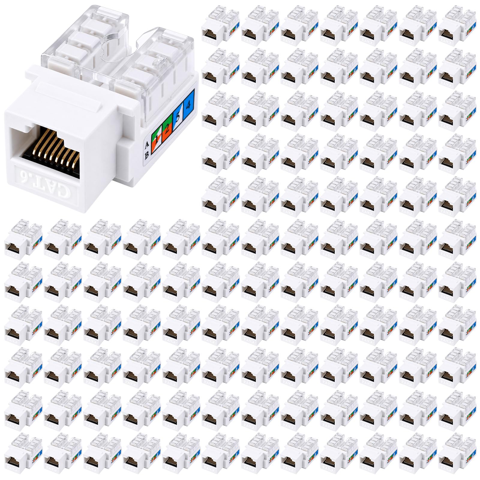 Tellegloww Lot de 120 connecteurs Keystone Cat6 RJ45 en vrac à 90 degrés pour panneau de brassage et plaque murale, blanc
