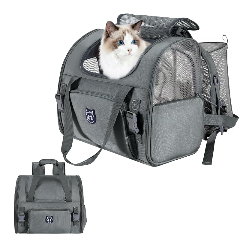 Mochila expansível de transporte para cães e gatos LOLLIMEOW Dark Grey até 10 kg