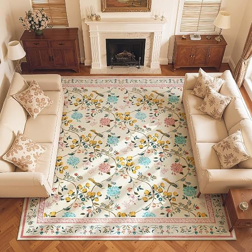 JINCHAN 8x10 Area Rug, Washable Floral Rug Non Slip Soft, Be