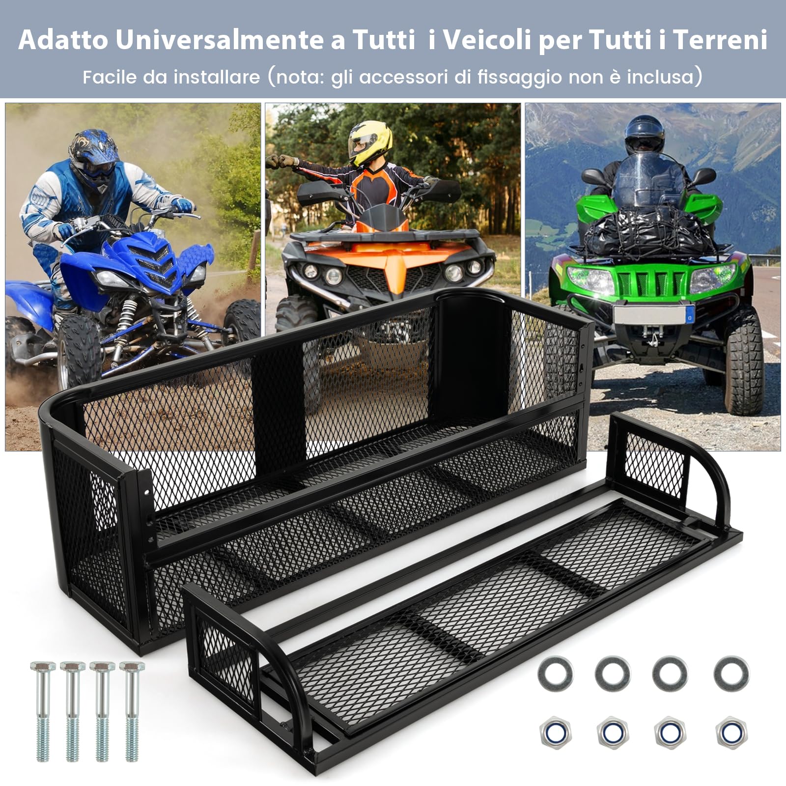 GYMAX Cesto di Carico, Cesto Portapacchi per Moto con telaio a Rete in Acciaio e Capacità di Carico di 25KG (Posteriore)