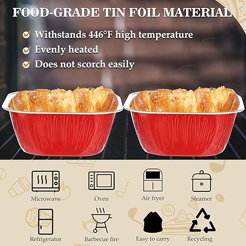 Miniatura 10 de BAKINGPAK Tazas de aluminio para hornear, 30 moldes para pasteles de 5 onzas con tapas, moldes desechables con tapas, moldes de aluminio, mini
