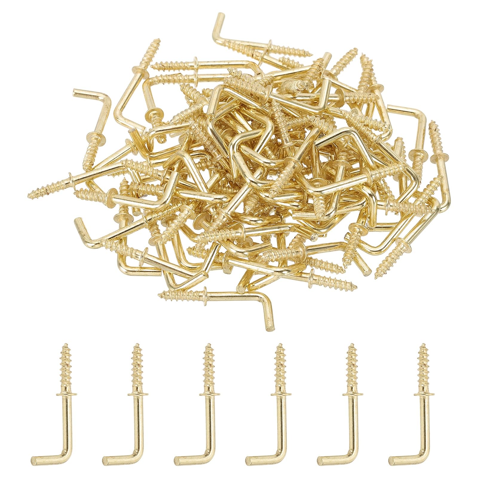 PATIKIL 1 Inch Ceiling Hooks for Hanging Plants 100 Pcs Copper Plating Metal Screw-in Ceiling Cup Hooks L Shape Self-Tapping Screw Eye Bolt for Indoors Outdoors