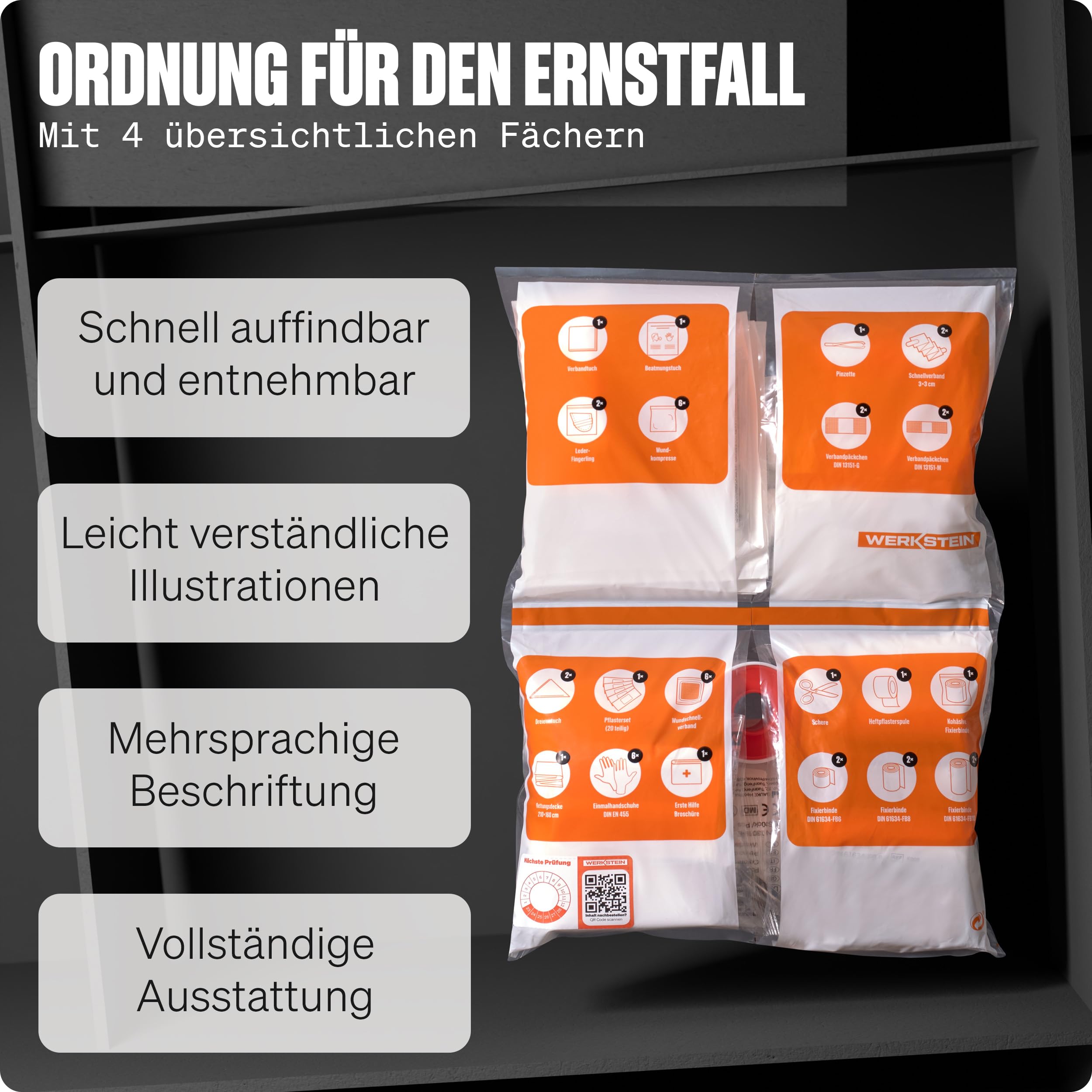 Erste Hilfe Nachfüllset ÖNORM Z1020 Typ1 inkl. Erste Hilfe Anleitung - Verbandskasten Nachfüllset Ö-NORM Z 1020 Typ 1 mit praktischen Innentaschen - ÖNORM Z1020 Typ1 Nachfüllset für Betriebe