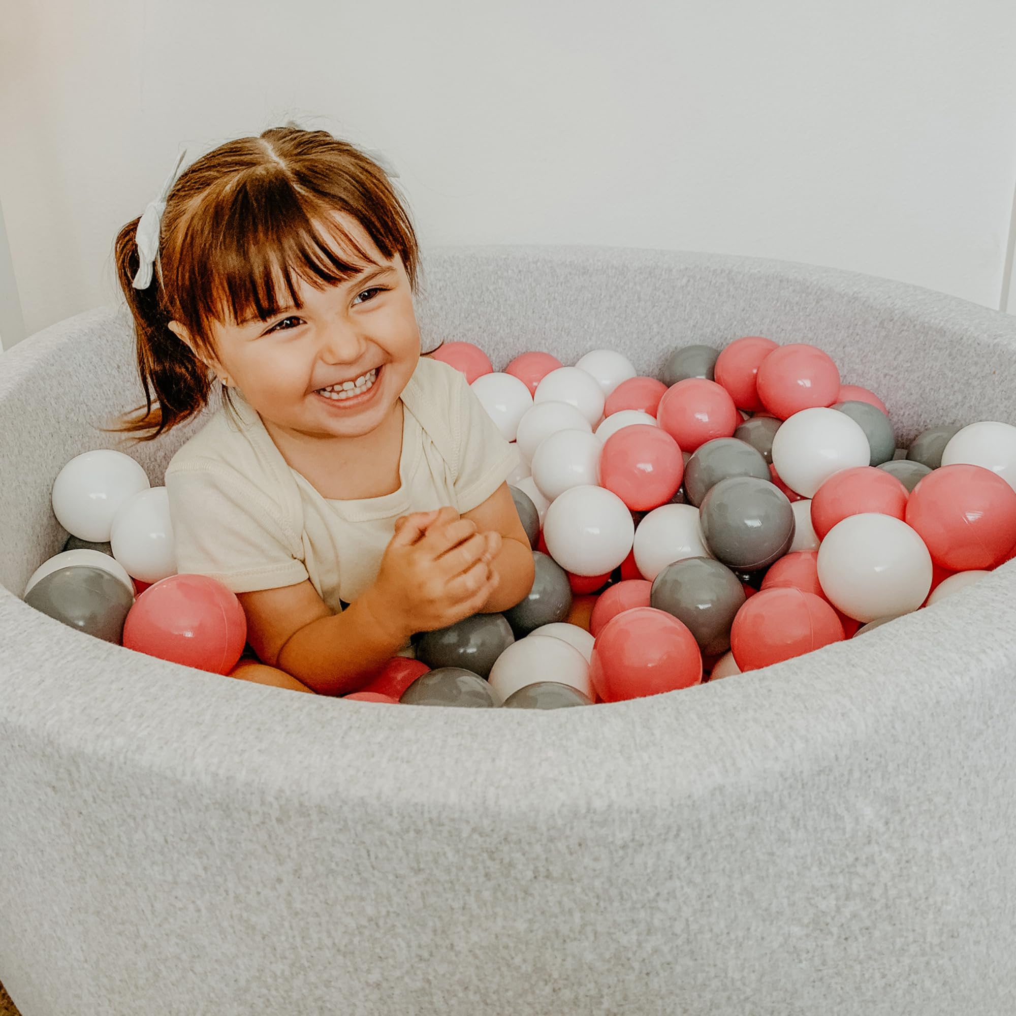 Angelove Piscina di Palline Ø 90 × 30 cm con 200 Palline - Piscina Rotonda in Schiuma con Rivestimento Rimovibile, Grigio: Turchese/Grigio/Bianco