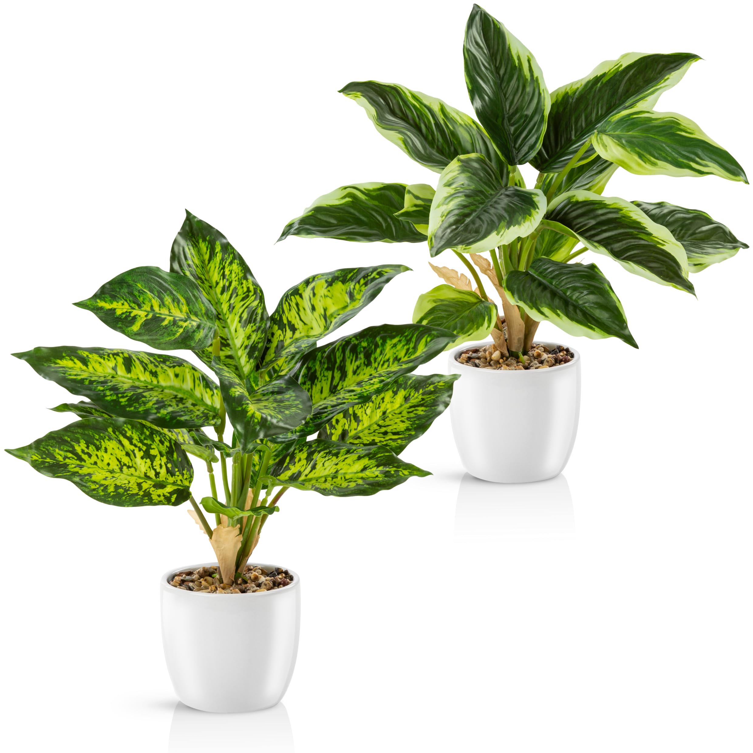 PASCH Set di 2 piante artificiali tropicali come reali (38 cm) in vasi bianchi di ceramica, pianta artificiale