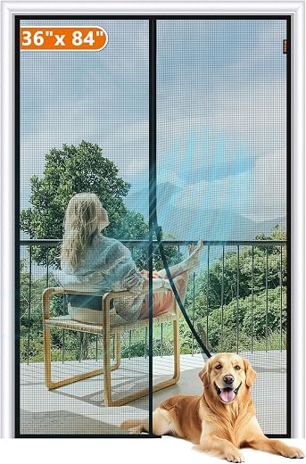 MAGZO Magnetic Screen Door 36 x 84, Reinforced Fiberglass Mesh Curtain Patio Door Mesh with Full Frame Hook&Loop Fits Door...