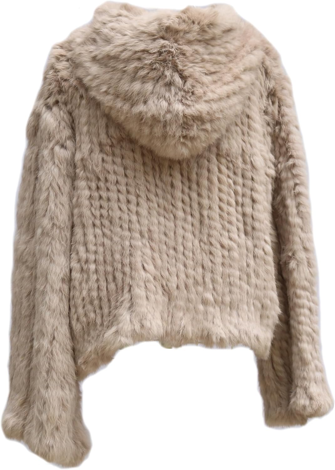 Women's Real Rabbit Fur Coat Loose Hooded Flare Sleeves Thickened Genuine Fur Jacket Short Streetwear