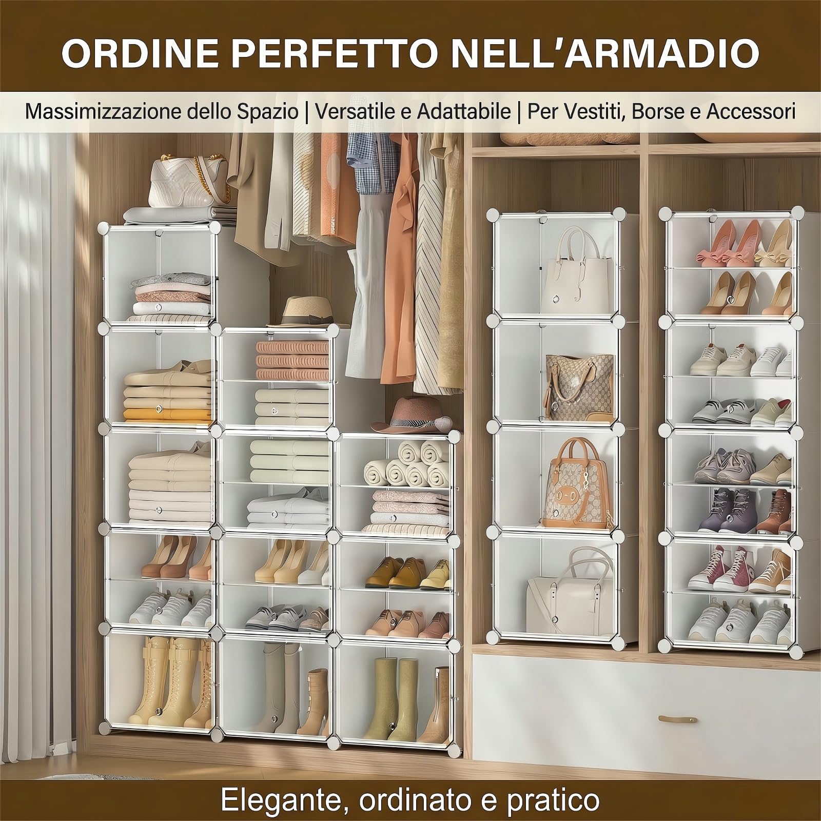Scarpiera salvaspazio a 32 scomparti con porta, scarpiera modulare in plastica chiusa bianca, mobile per scarpe ingresso fai da te per corridoio camera da letto