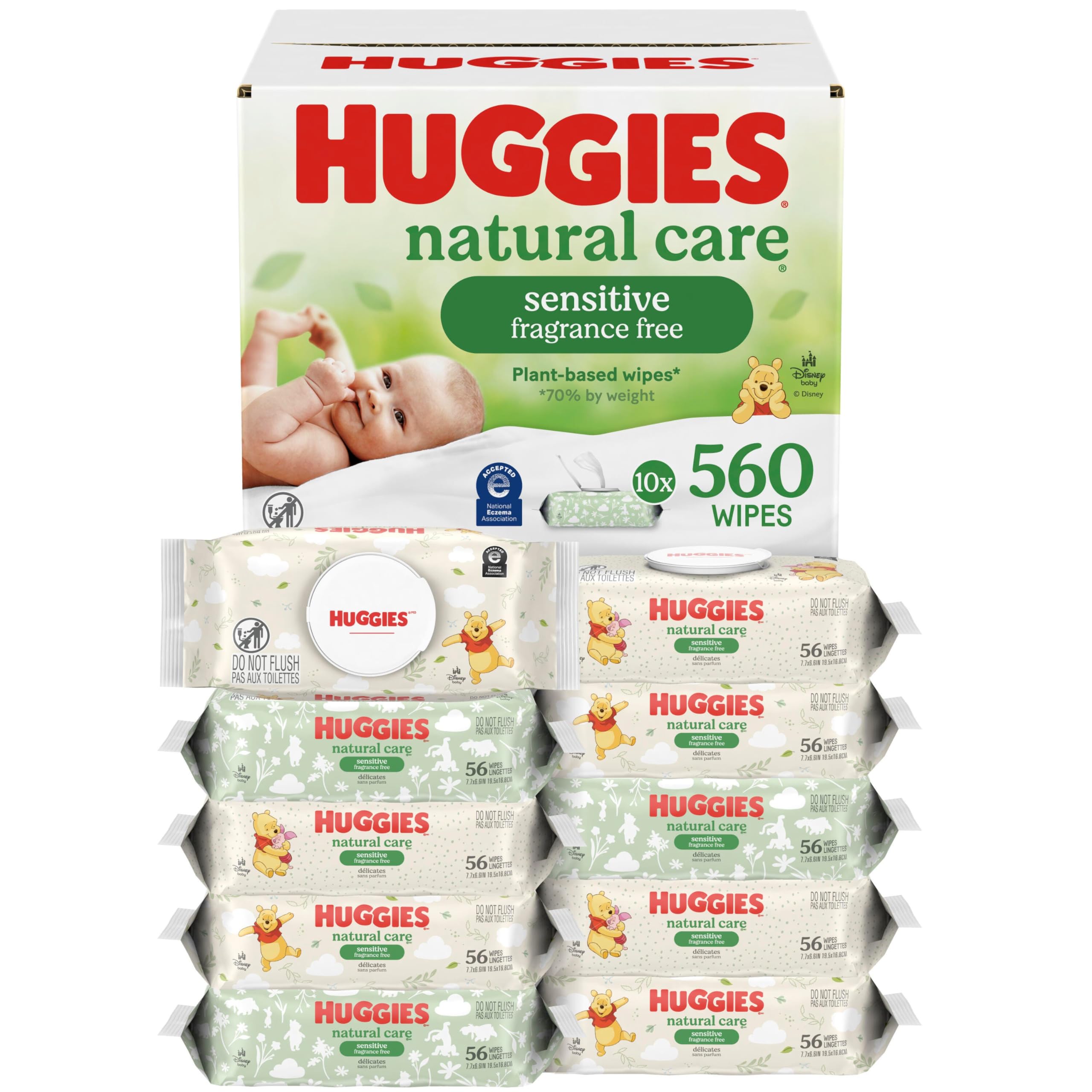 Baby Wipes, Natural Care Sensitive Baby Diaper Wipes, Unscented, Hypoallergenic, 10 Flip-Top Packs (560 Wipes Total)