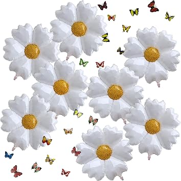 Daisy Balloons with Butterflies Wall Decor 3D Colorful Butterfly and Flower Party Decorations White Daisy Flower Balloon Foil Wildflower Balloons Groovy Boho Birthday Supplies 28 Pack