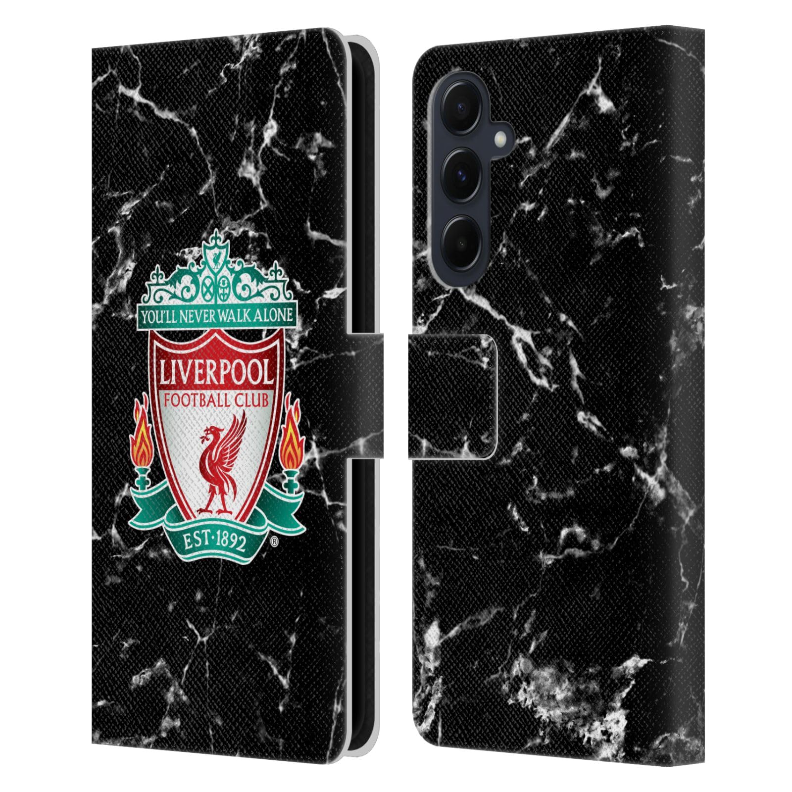 Head Case Designs Officially Licensed Liverpool Football Club Black Crest Marble Leather Book Wallet Case Cover Compatible With Samsung Galaxy A55 5G