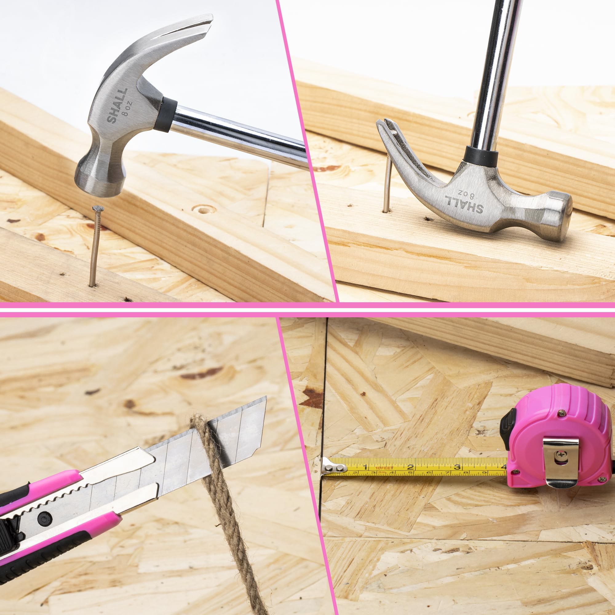 SHALL Kit di attrezzi rosa da 166 pezzi per la casa, cassetta degli attrezzi rosa con set di attrezzi per fai da te e kit di attrezzi per auto, regalo ideale per donne, ragazze e tuttofare a casa
