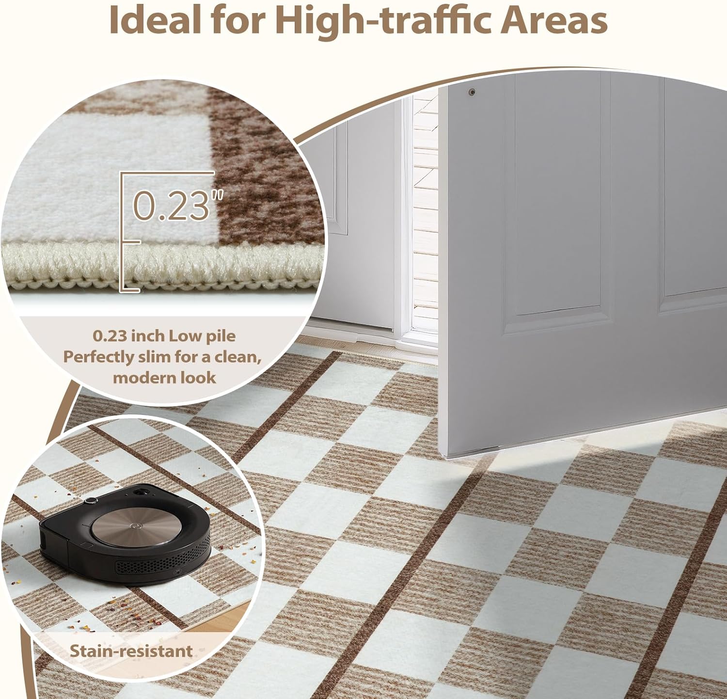 STARUIA Checkered Area Rug 5x7, Washable Geometric Plaid Rug for Living Room Non Slip Soft Modern Checkerboard Rug, Low Pile Carpet for Bedroom Nursery Dining Room Home Office (Beige, 5'x7')