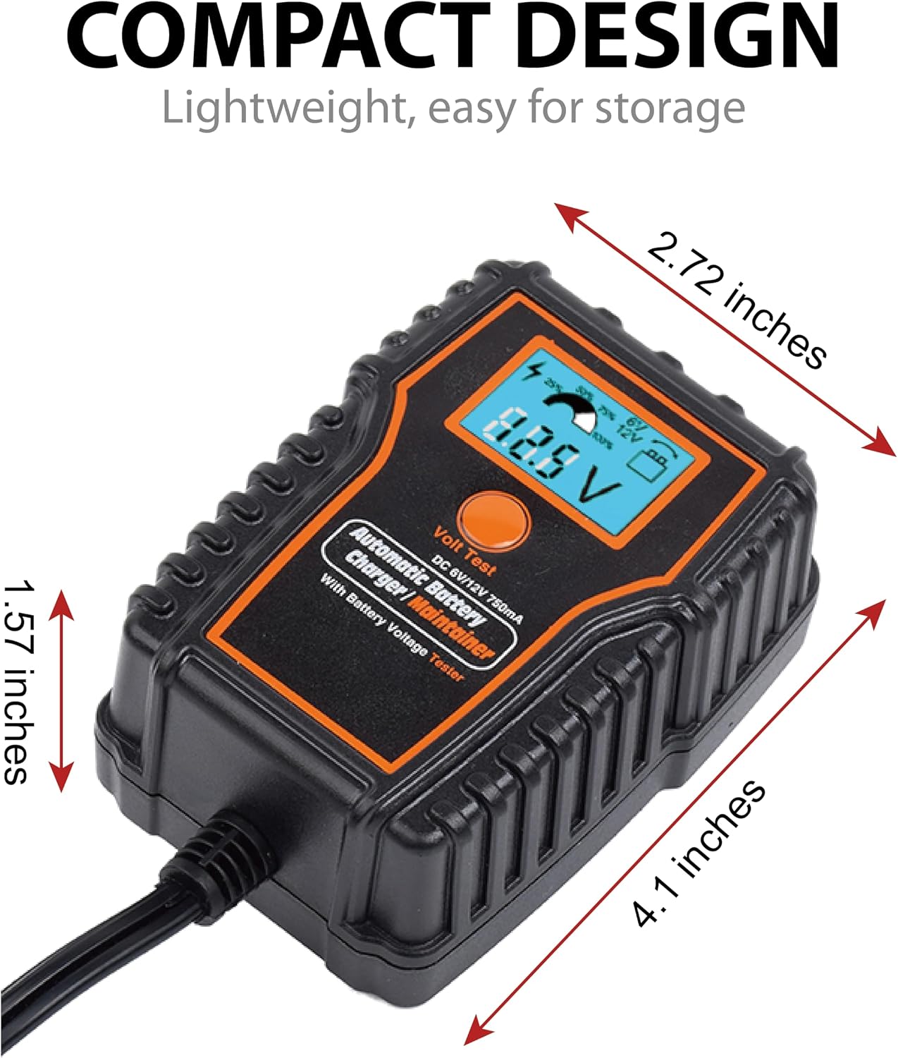 TN TONNY 12 Volt Battery Maintainer Battery Trickle Charger Float Charger LCD Display 6V 12V 750mA Battery Maintainer Float Charger for Car/Motorcycle/ATV