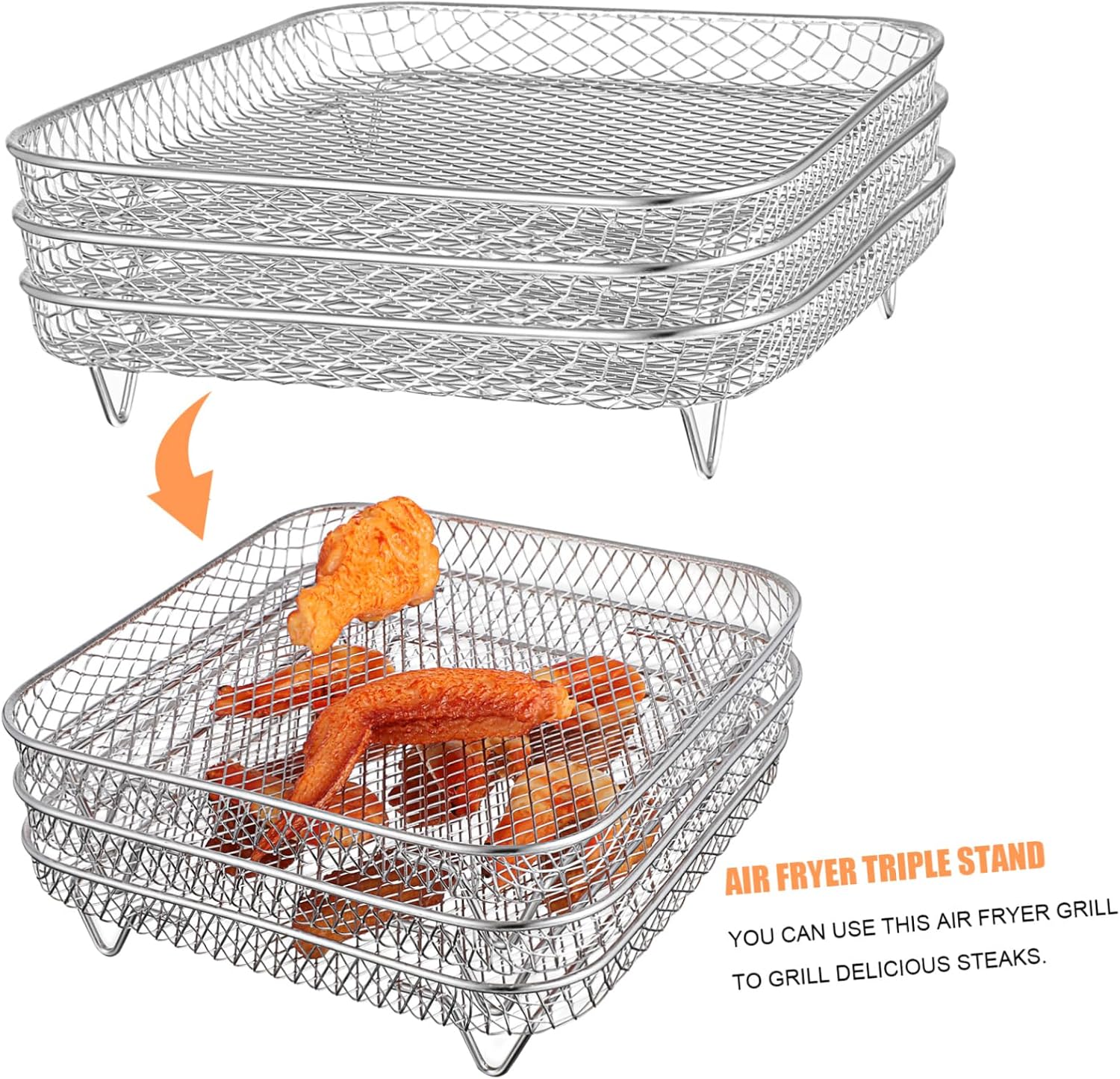 LABRIMP Stainless Steel Air Fryer Rack Set Stackable Square Dehydrator Racks Easy Cleaning Versatile for Air Fryer
