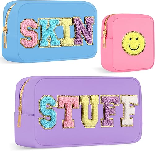 Miniatura 7 de Bolsa de maquillaje de 3 piezas de parche preparado bolsas de cosméticos de nailon bolsa de maquillaje de viaje bolsa de maquillaje universitaria