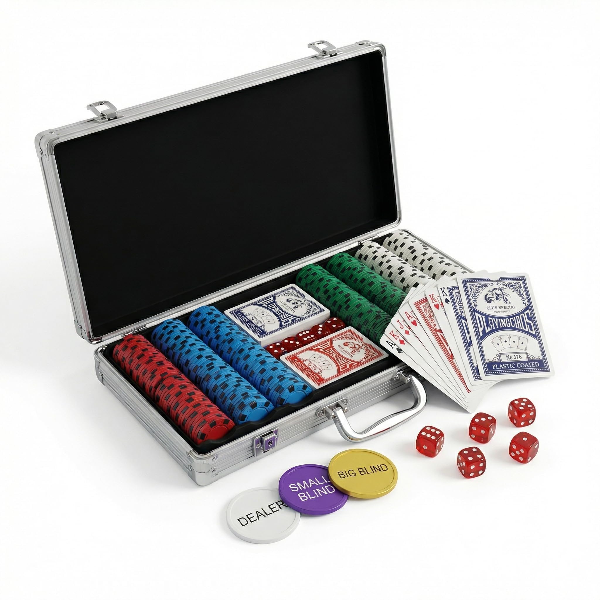 LOYCHIP 300 Piece Poker Chip Set, 11.5g Heavyweight Iron Core Chips with Aluminum Case, Playing Cards, Dealer and Blind Buttons, Professional Gambling