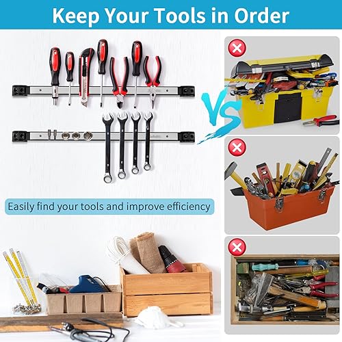 Miniatura 5 de Tira magnética de soporte de herramientas de 12 pulgadas, 18 pulgadas, 24 pulgadas, barra magnética de herramientas de acero inoxidable, organizador