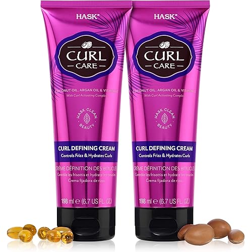 HASK Hair Cream - Curl Care Defining Cream 2 Piece Bundle, vegan, cruelty-free, color safe, free from gluten, sulfates, and parabens