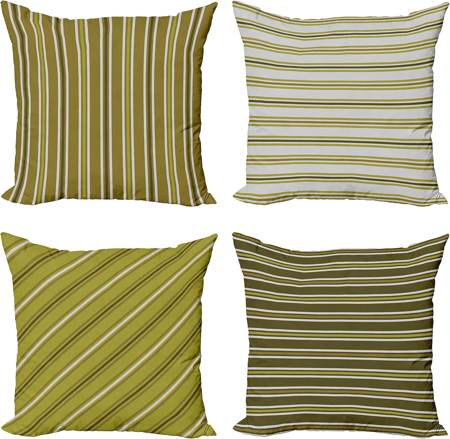 Ambesonne Striped Throw Pillow Cushion Case Pack of 4, Abstract Simplistic Style Diagonal Vertical and Horizontal Lines, Modern Accent Double-Sided Digital Printing, 16", Fawn Khaki and Apple Green